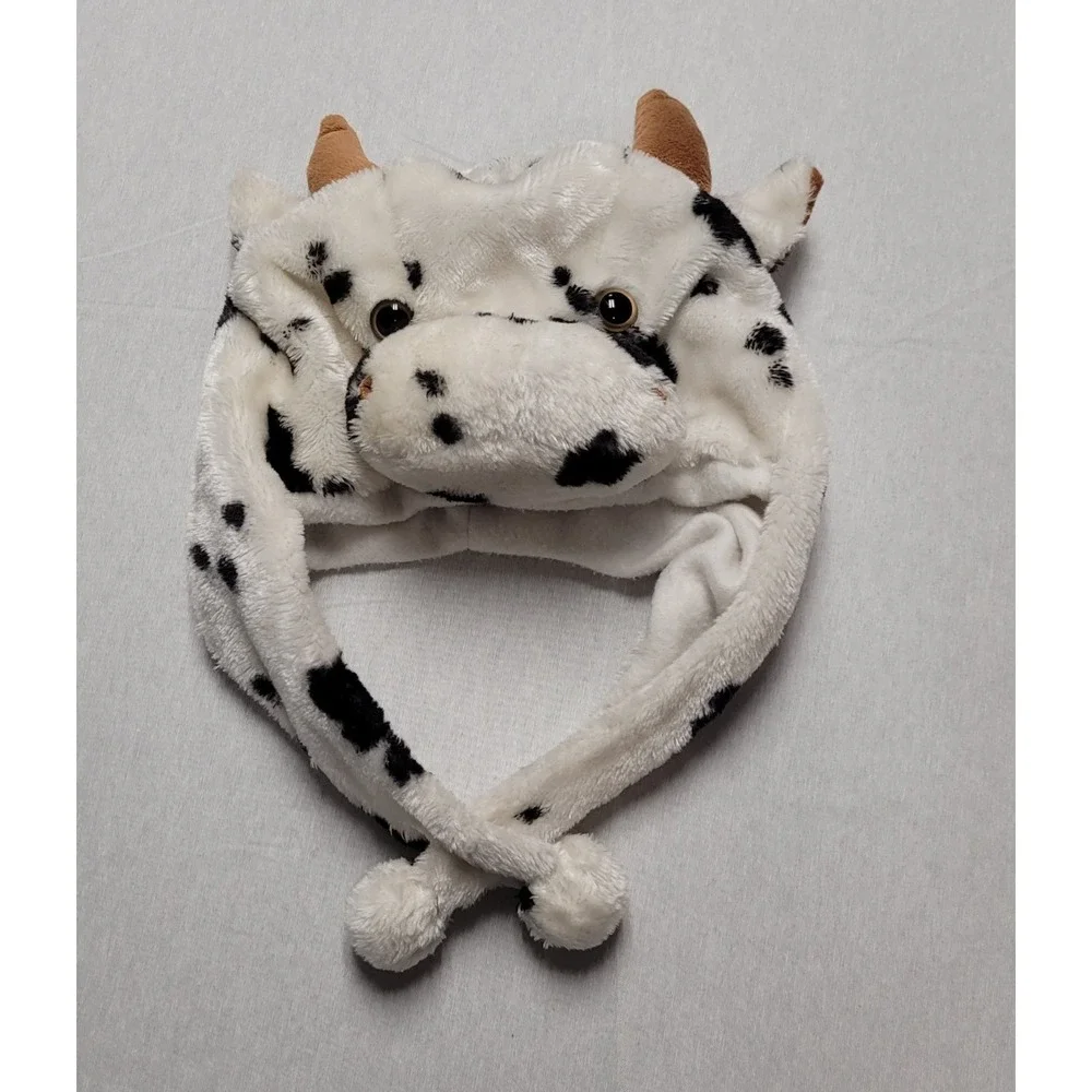 Kids Plush Cow Hat Black White Child's Animal Cap Hat One Size